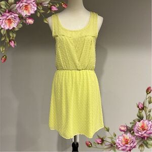 Zara Swiss Dot Blouson High-Low Flowy Sleeveless Dress Yellow Retro Boho